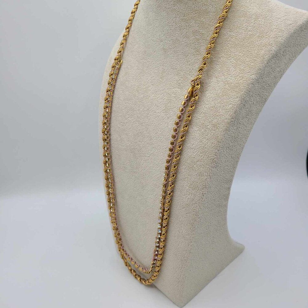 J Crew Gold Tone and Clear Crystal Double Rope Necklace NWOT! - Picture 5 of 11